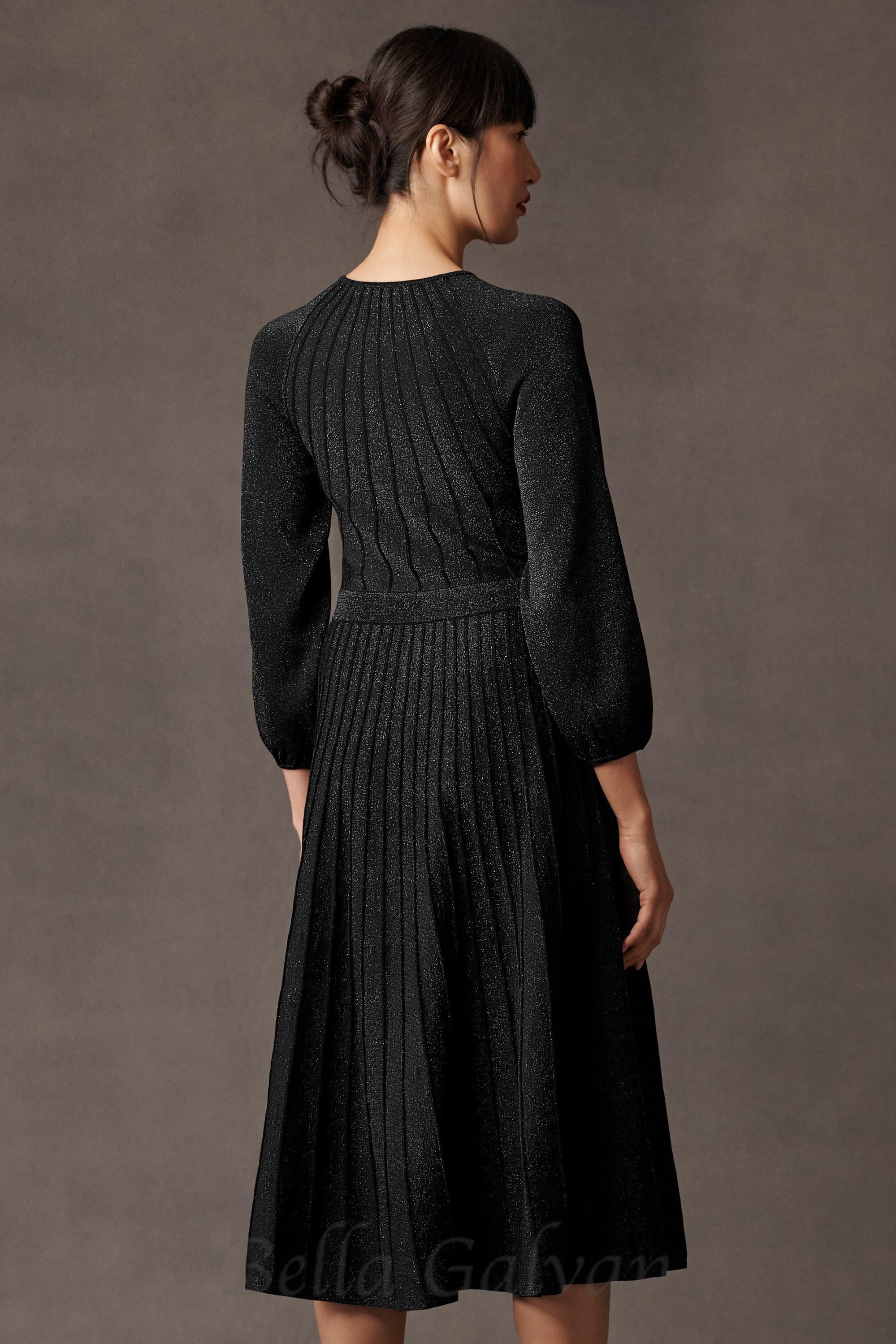Flowering Girl Women lumia knitted midi dress in black metallic