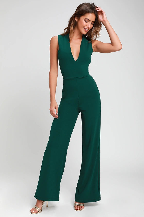 Flowering Girl Women Thinking Out Loud Hunter Green Backless Jumpsuit