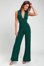 Flowering Girl Women Thinking Out Loud Hunter Green Backless Jumpsuit