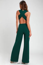 Flowering Girl Women Thinking Out Loud Hunter Green Backless Jumpsuit