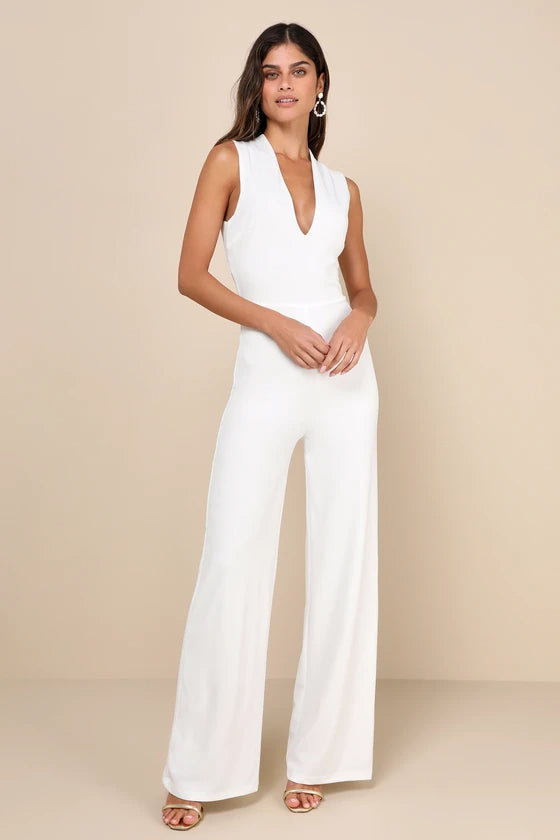 Flowering Girl Women Thinking Out Loud White Backless Jumpsuit