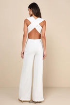Flowering Girl Women Thinking Out Loud White Backless Jumpsuit