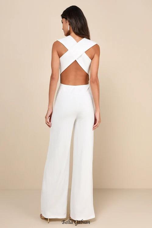 Flowering Girl Women Thinking Out Loud White Backless Jumpsuit