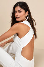 Flowering Girl Women Thinking Out Loud White Backless Jumpsuit