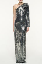 Flowering Girl Women Thirza Floral Sequin One Shoulder Maxi Dress