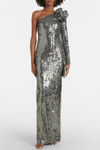 Flowering Girl Women Thirza Floral Sequin One Shoulder Maxi Dress