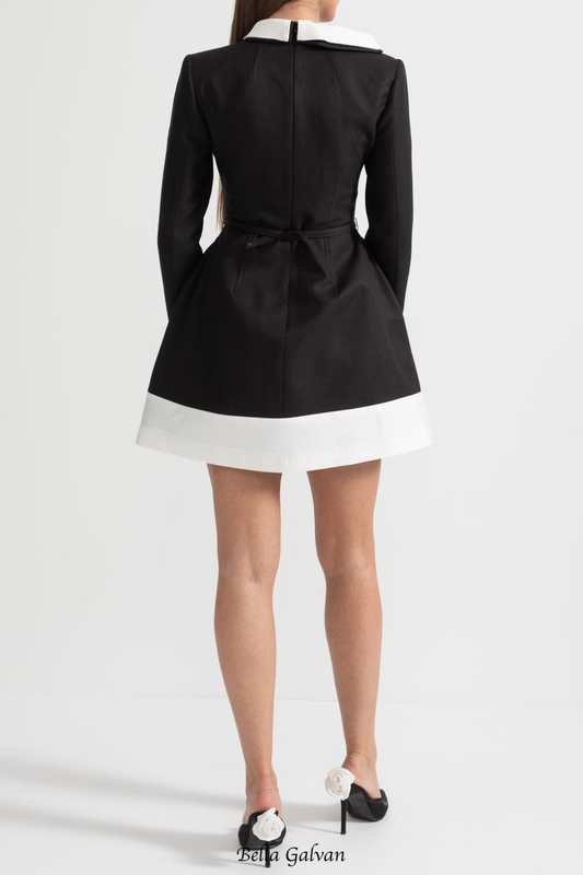 Tiaia Floral Appliqué Contrast Mini Dress - Black