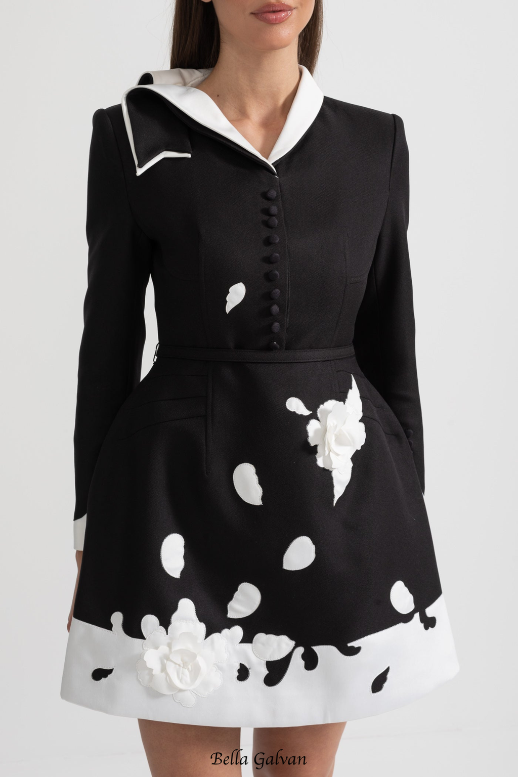 Tiaia Floral Appliqué Contrast Mini Dress - Black