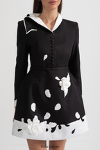 Tiaia Floral Appliqué Contrast Mini Dress - Black
