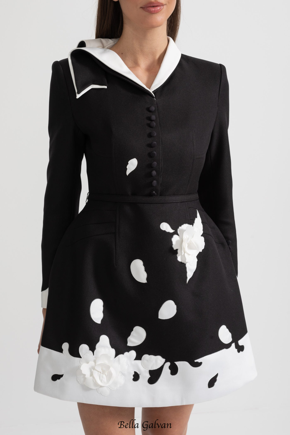 Tiaia Floral Appliqué Contrast Mini Dress - Black