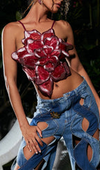 Flowering Girl Women Backless Lace Flower Top