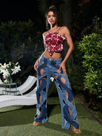 Flowering Girl Women Backless Lace Flower Top