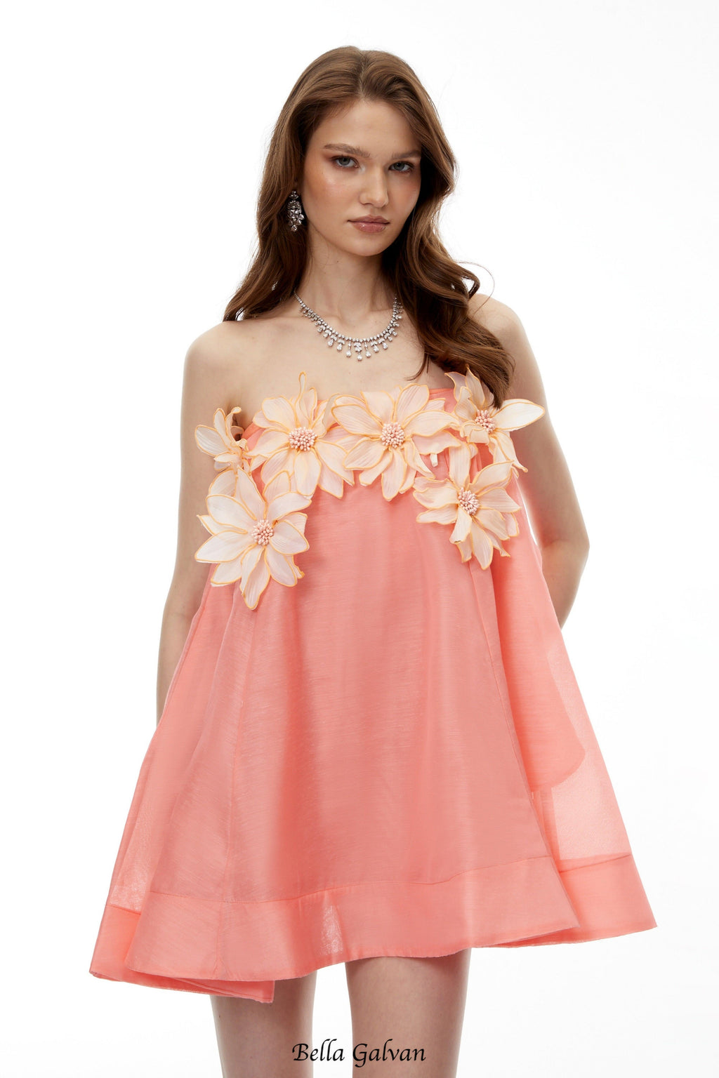 sabrina Off-Shoulder 3D Floral Mini Dress in pink