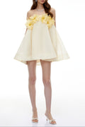 sabrina Off-Shoulder 3D Floral Mini Dress in Yellow