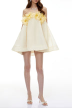 sabrina Off-Shoulder 3D Floral Mini Dress in Yellow