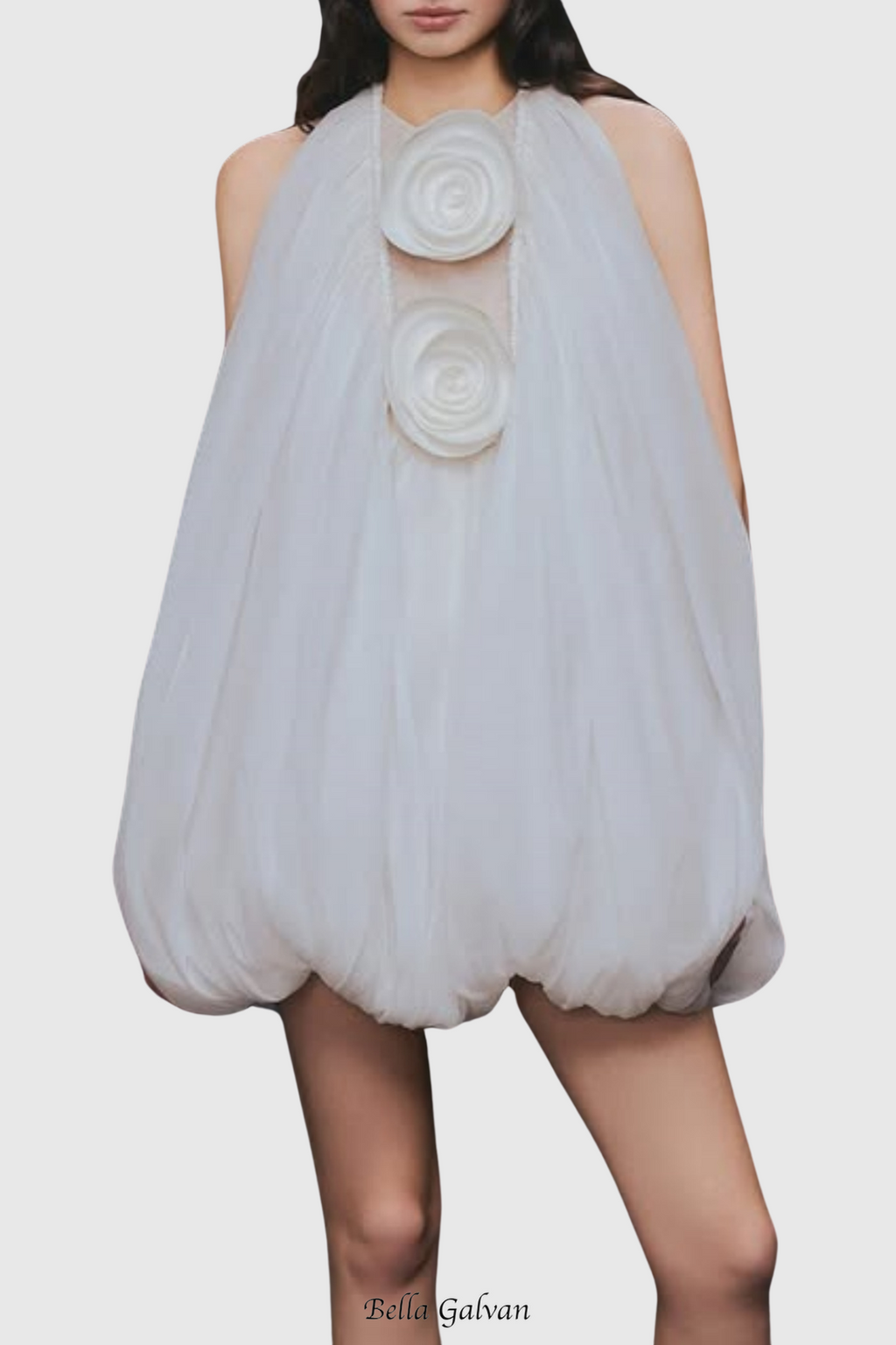 Flowering Girl Women Tlora Floral Applique Halter Puffy Mini Dress