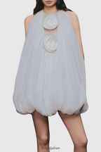 Flowering Girl Women Tlora Floral Applique Halter Puffy Mini Dress