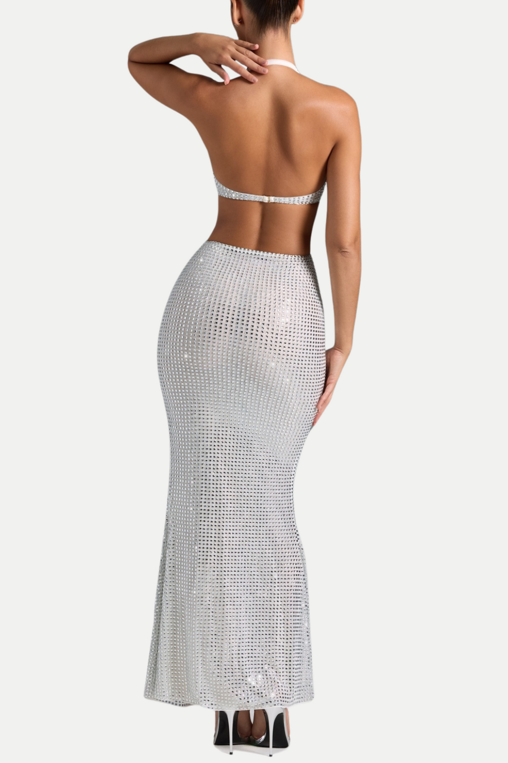 Flowering Girl Women Torie Halter Crystal Cutout Slit Maxi Dress