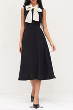 Two Tone Bow Tie Ruffle Midi Dress