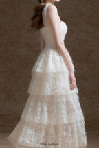 alison mesh stitching layer dress in white