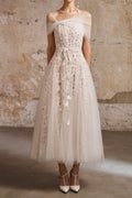 Flowering Girl Women Miua Gored Gathered Lace Midi Dress in white