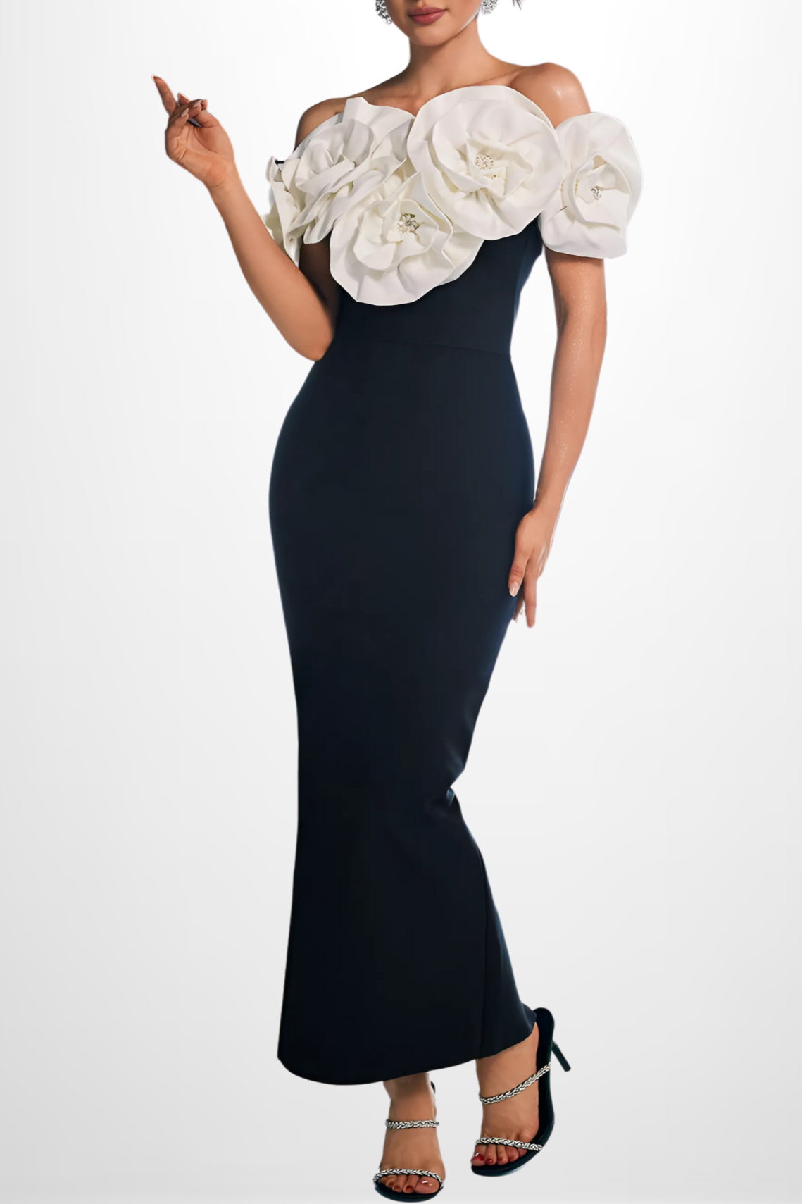 Flowering Girl Women Off-Shoulder Dress With Oversized Floral Details