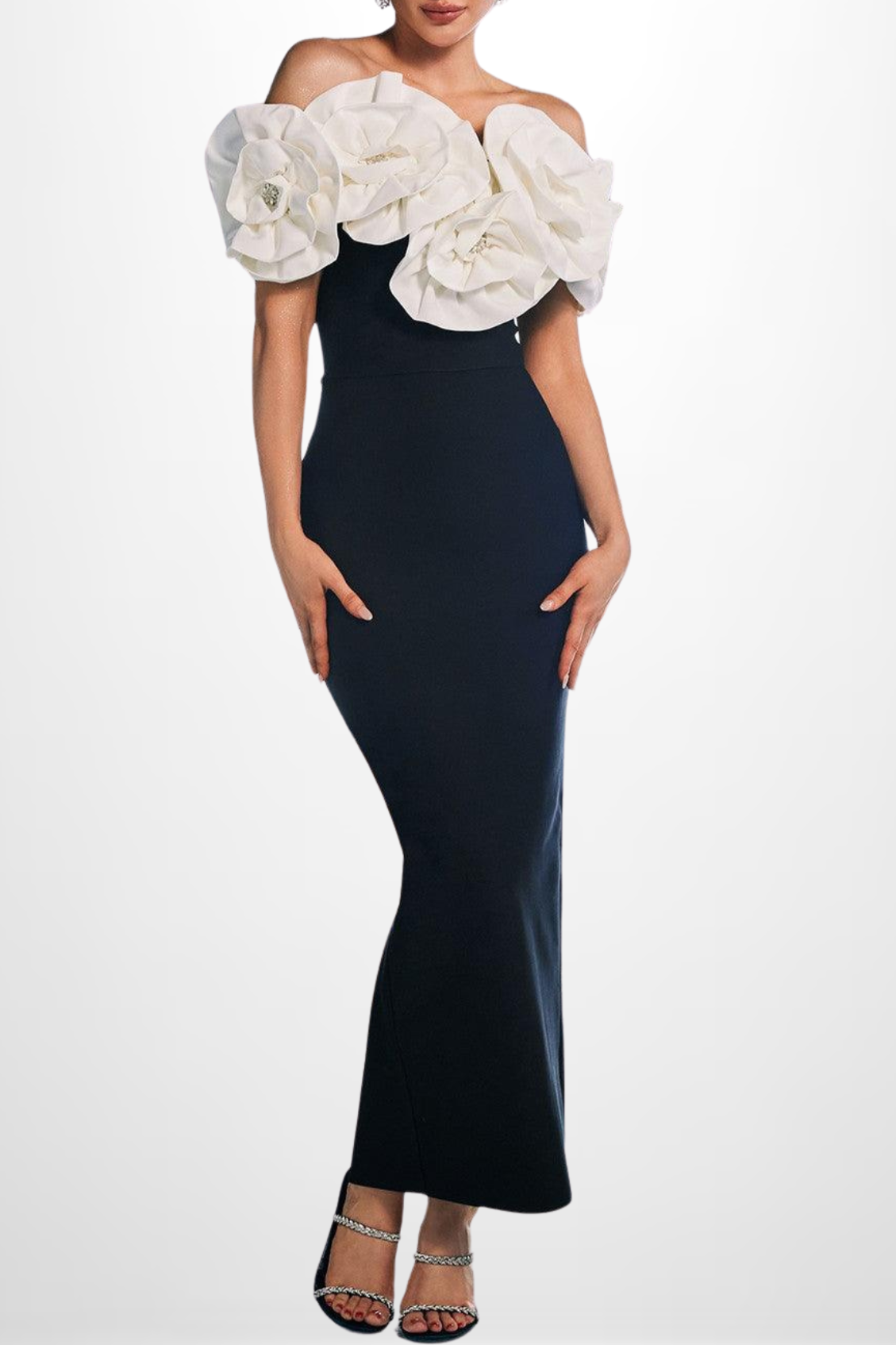 Flowering Girl Women Off-Shoulder Dress With Oversized Floral Details