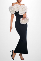 Flowering Girl Women Off-Shoulder Dress With Oversized Floral Details