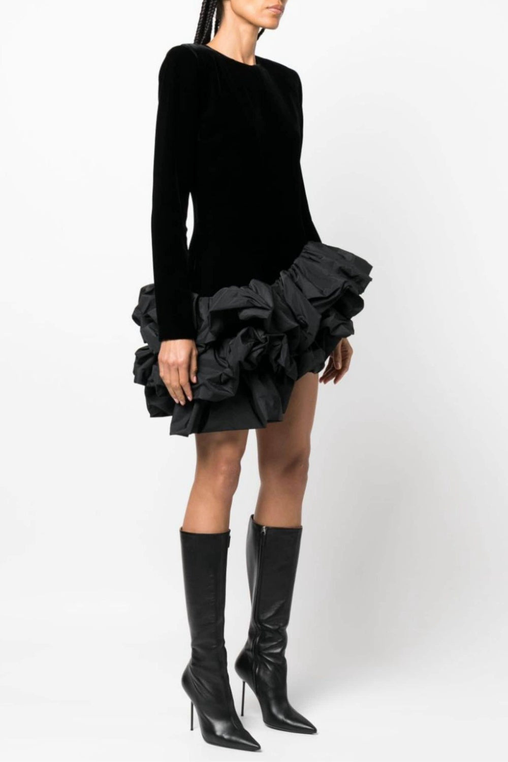 Flowering Girl Women Ursula Velvet Ruffle Long Sleeve Mini Dress