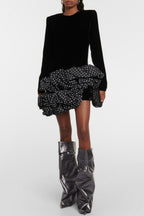 Flowering Girl Women Ursula Velvet Ruffle Dot Mini Dress