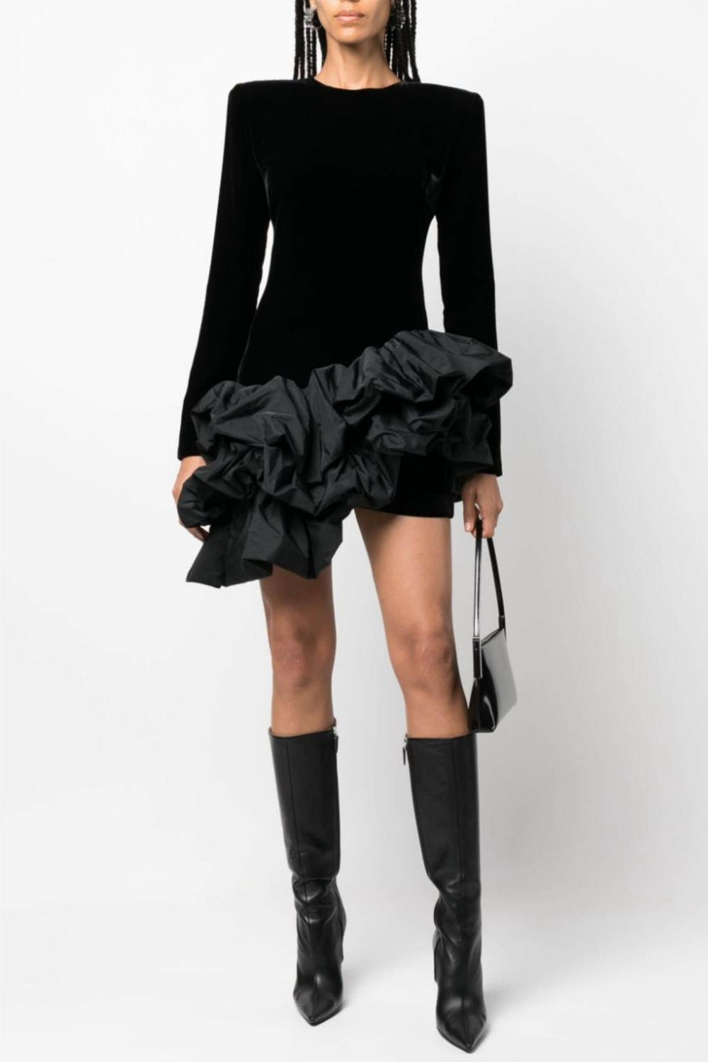 Flowering Girl Women Ursula Velvet Ruffle Long Sleeve Mini Dress