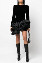 Flowering Girl Women Ursula Velvet Ruffle Long Sleeve Mini Dress