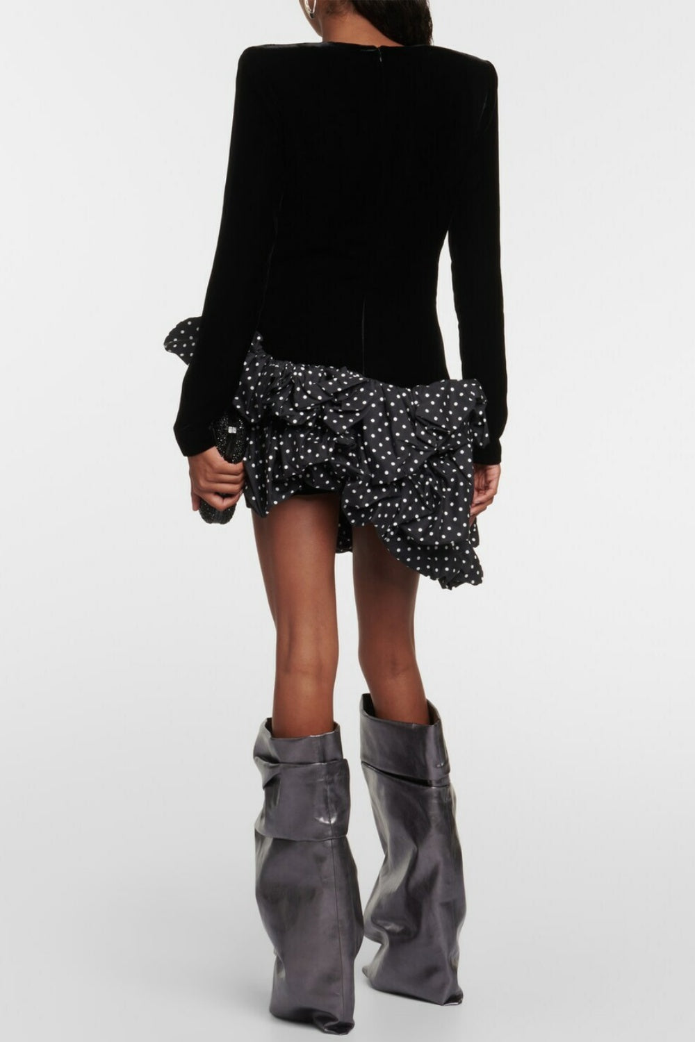 Flowering Girl Women Ursula Velvet Ruffle Dot Mini Dress