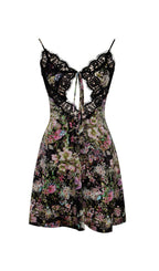 Flowering Girl Women Floral Print Satin Mini Dress With Lace Trim