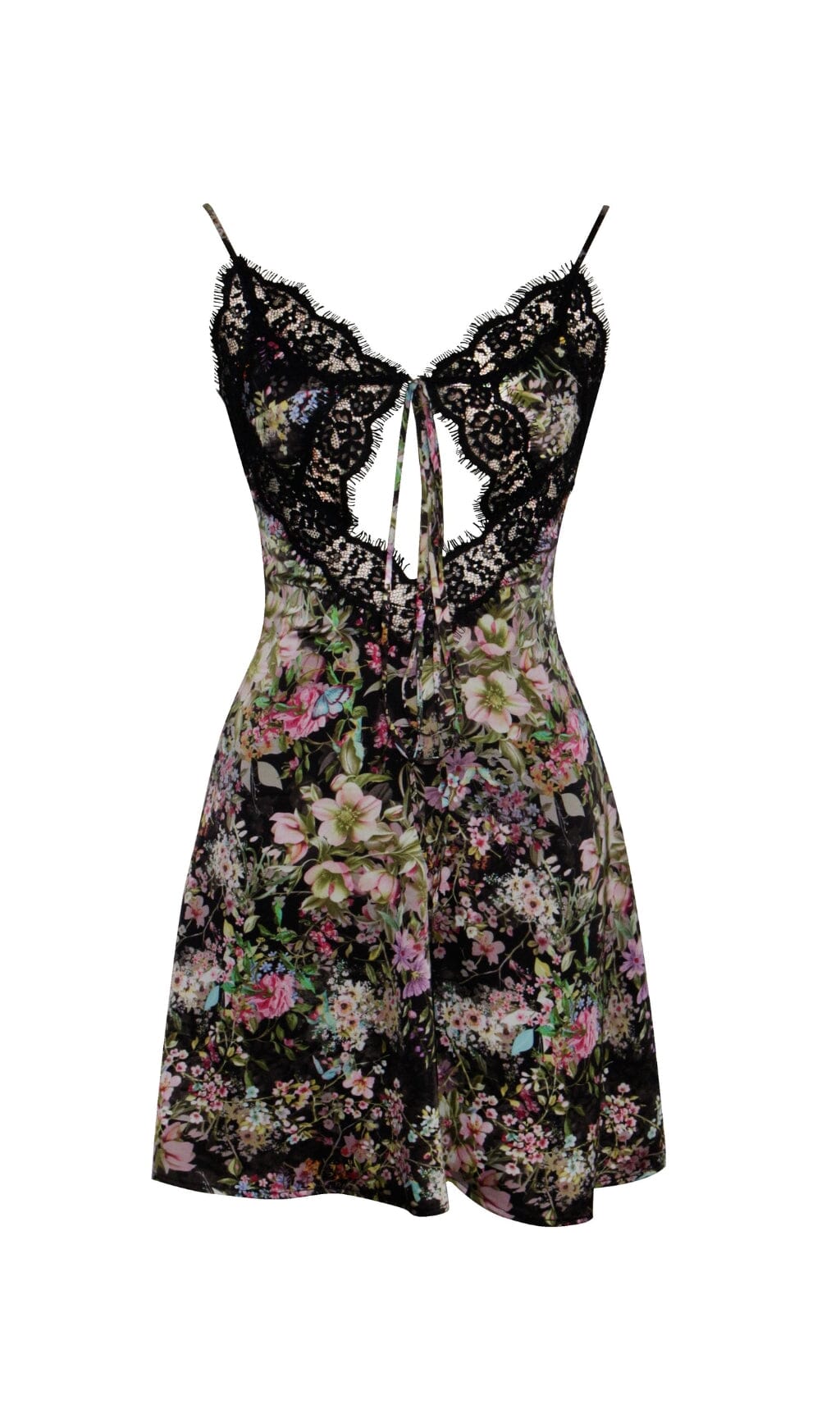Flowering Girl Women Floral Print Satin Mini Dress With Lace Trim