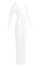 Flowering Girl Women elsa V Neck Flower Ruched maxi Dress in white