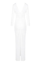 Flowering Girl Women elsa V Neck Flower Ruched maxi Dress in white