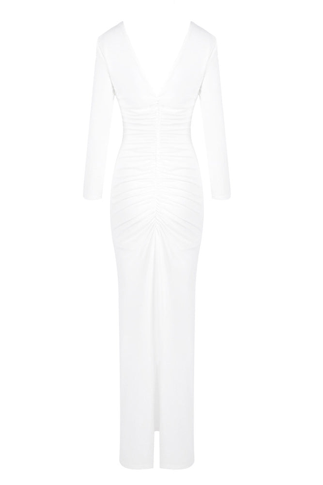 Flowering Girl Women elsa V Neck Flower Ruched maxi Dress in white
