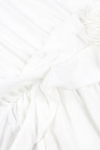 Flowering Girl Women elsa V Neck Flower Ruched maxi Dress in white