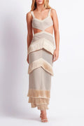 Flowering Girl Women Valentina Cut-Out Fringe Knit Maxi Dress