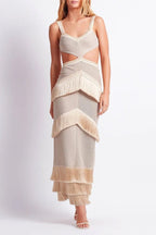 Flowering Girl Women Valentina Cut-Out Fringe Knit Maxi Dress