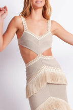 Flowering Girl Women Valentina Cut-Out Fringe Knit Maxi Dress