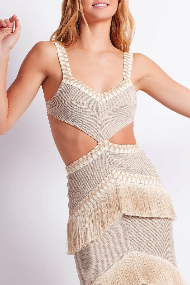 Flowering Girl Women Valentina Cut-Out Fringe Knit Maxi Dress