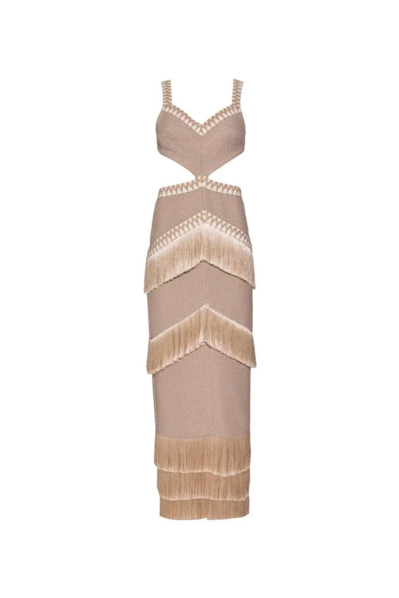 Flowering Girl Women Valentina Cut-Out Fringe Knit Maxi Dress