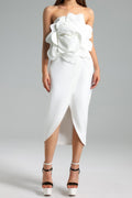 Valery 3d Flower Slit Midi Dress - White