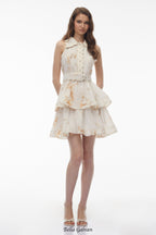 Vashti Neutral Tiered Ruffled Mini Dress