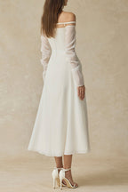judith off-shoulder A-line Voile Midi Dress in white