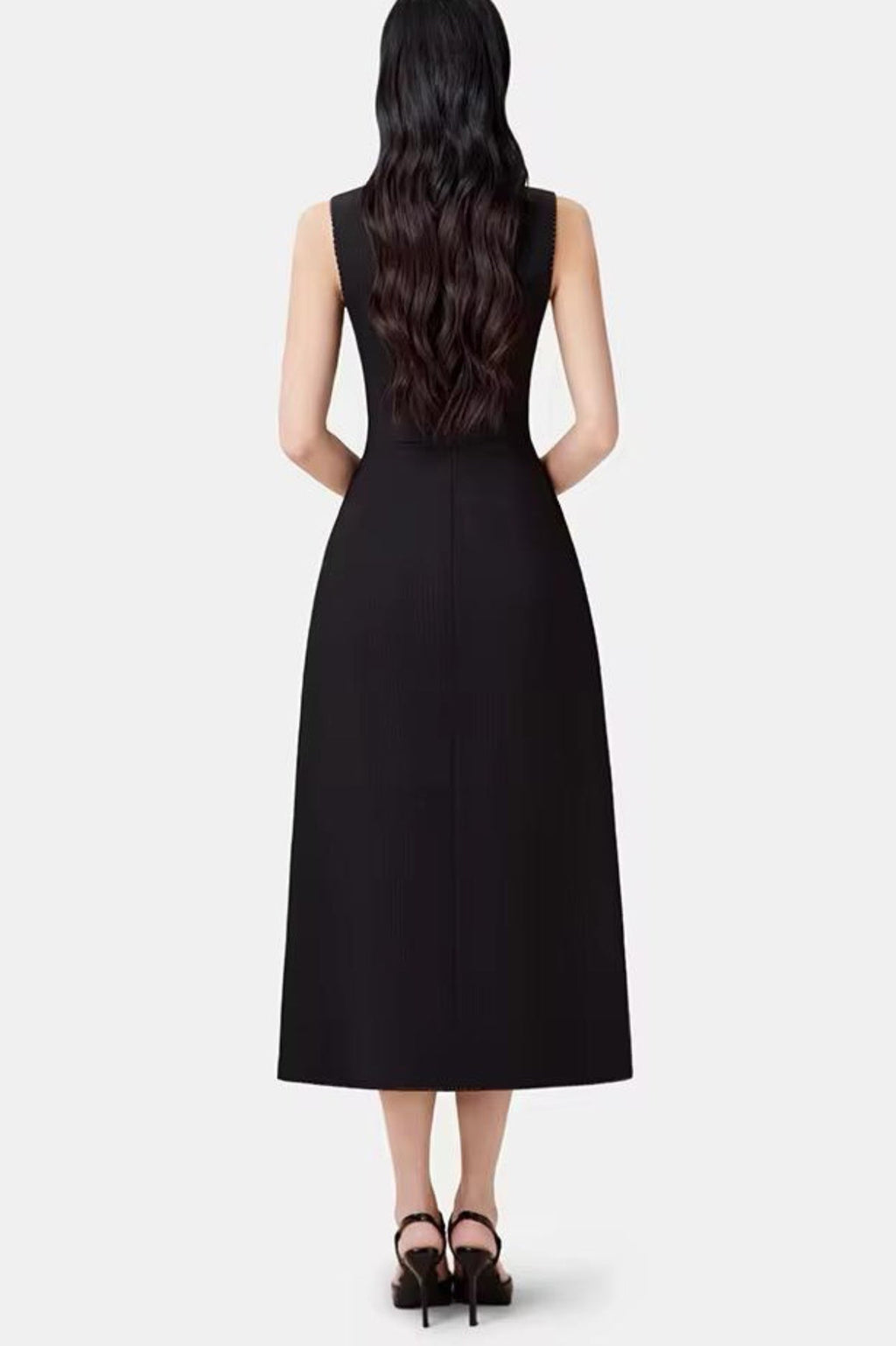 Flowering Girl Women Asymmetric Collar Sleeveless Midi Dress - Black