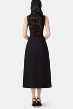 Flowering Girl Women Asymmetric Collar Sleeveless Midi Dress - Black
