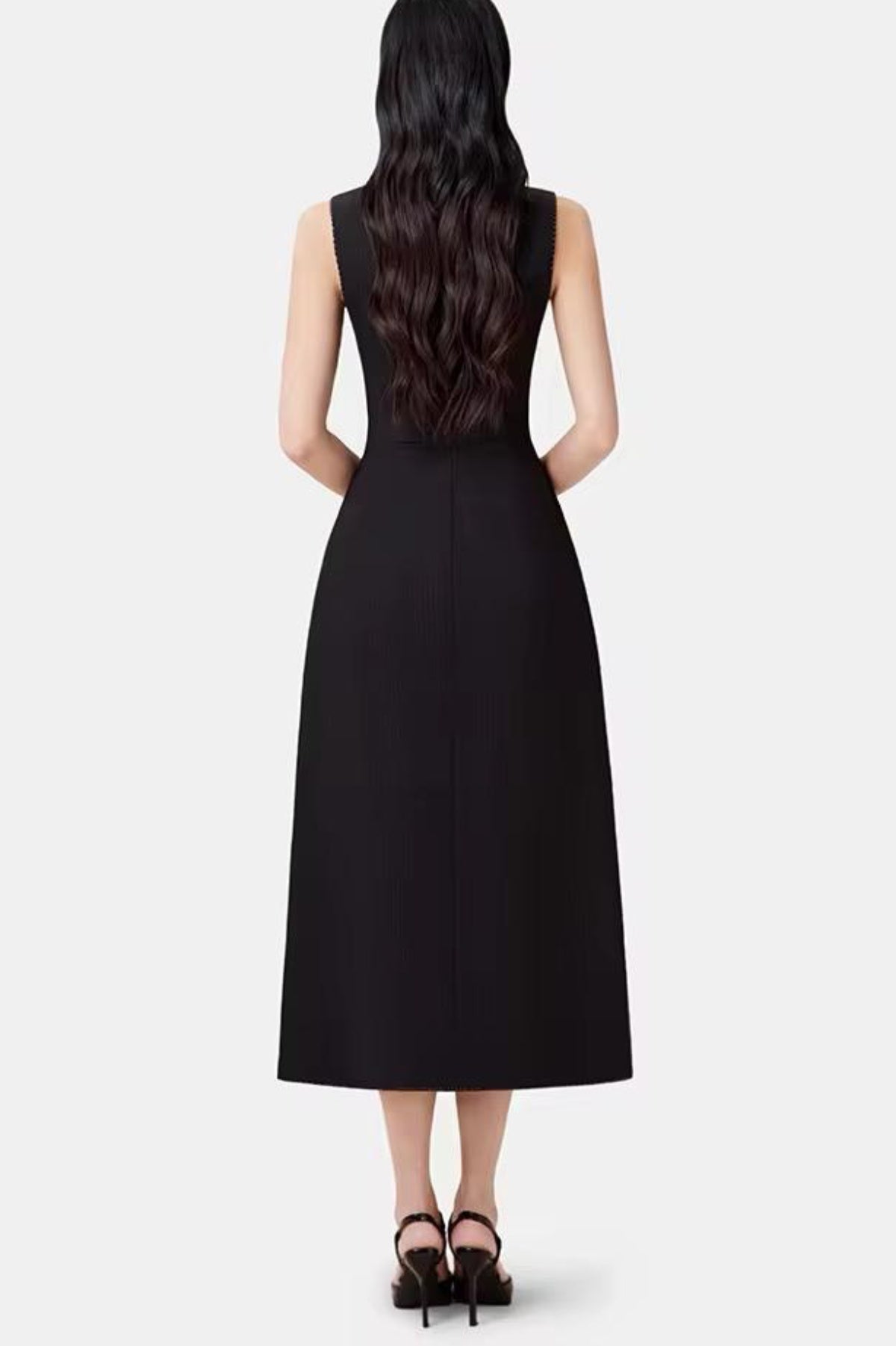 Flowering Girl Women Asymmetric Collar Sleeveless Midi Dress - Black